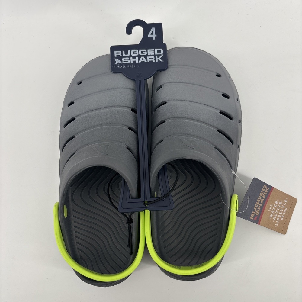 NWT Kids Rugged Discovery Shark Water Clog Gray Green Big Boys Size 4 Beach Pool